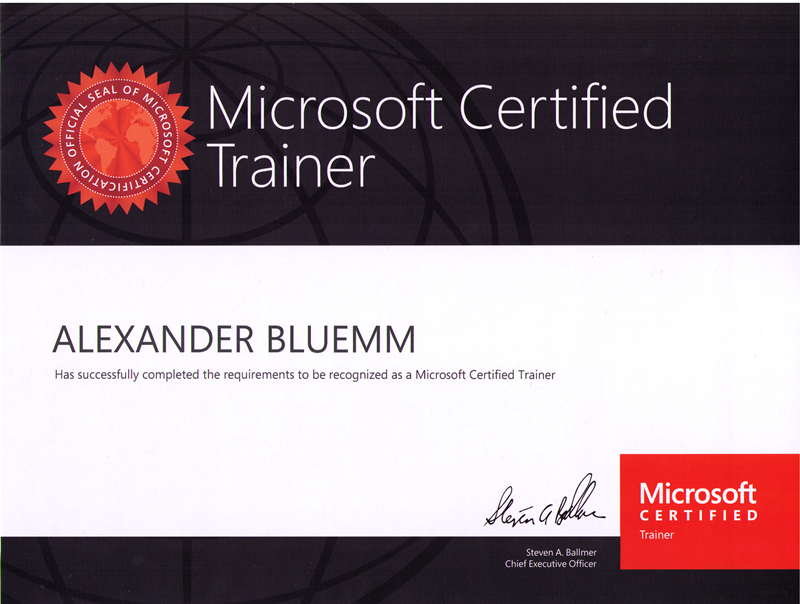 2014, Microsoft Certified Trainer (MCT) Computer Consulting Blümm