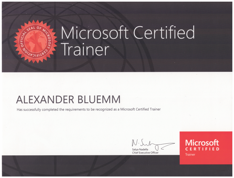 2016, Microsoft Certified Trainer (MCT) Computer Consulting Blümm